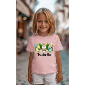 Personalized Easter Bunny & Egg Cotton T-Shirt For Toddlers - Short Sleeve Tee